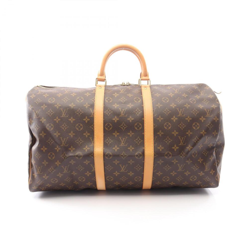 Louis Vuitton Keepall Monogram Canvas Leather Travel Bag Brown